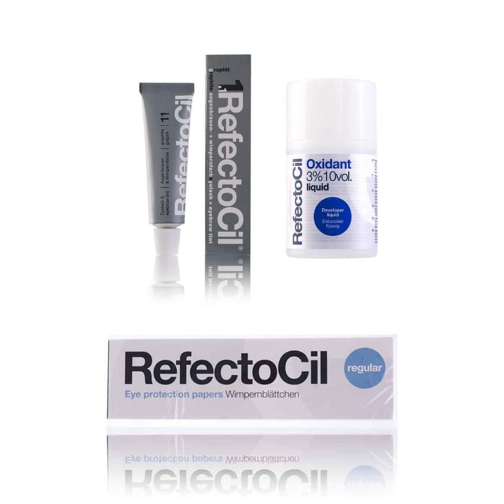 Refectocil Wimpernfarbe graphit 1.1 & Oxidant flüssig 3% & Wimpernblättchen Set