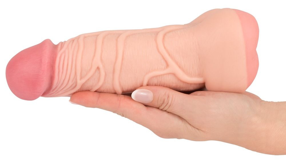 Beige und rosa Masturbator. Mit realistischen Details. Geformt wie ein Penis.