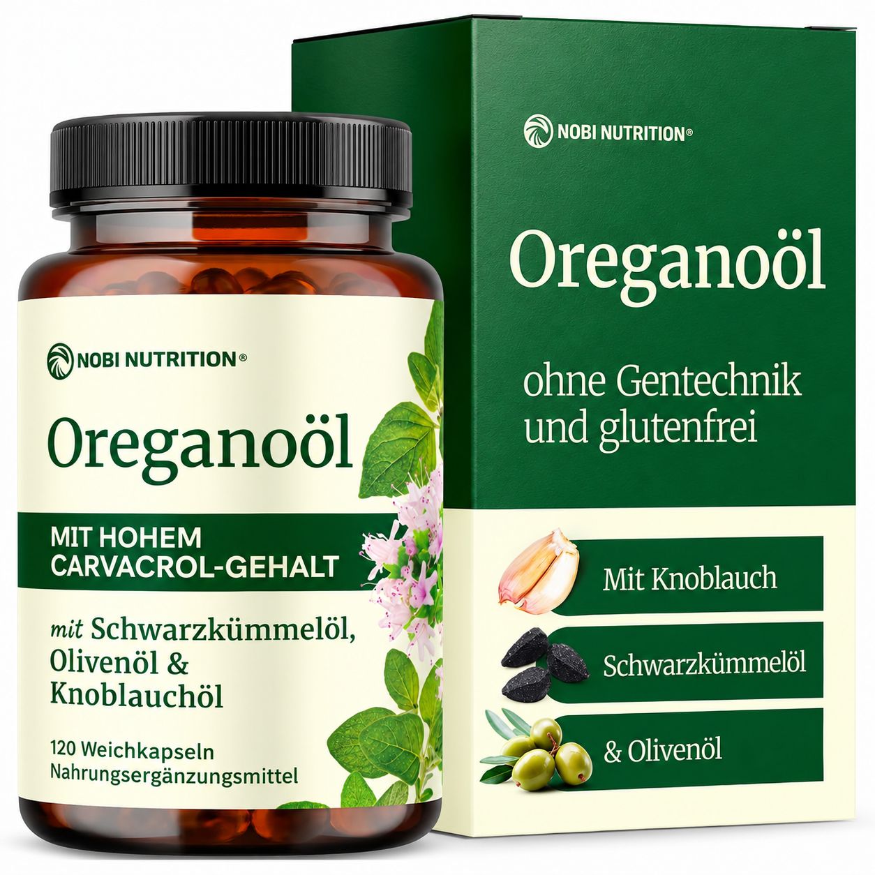 Nobi Nutrition Oreganoöl Kapseln, 120 Stück.