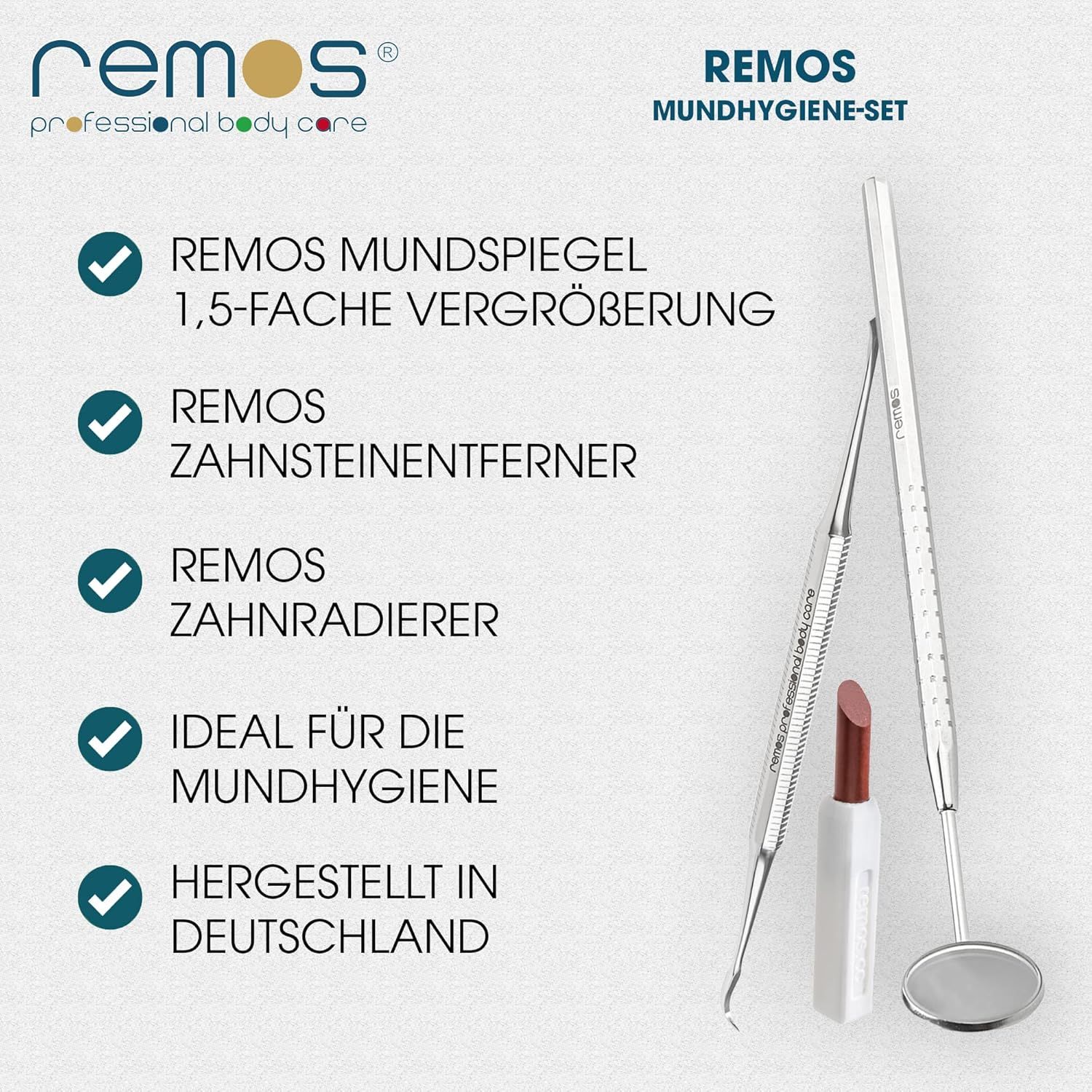 REMOS Zahnradierer, Zahnsteinentferner & Dentalspiegel Set