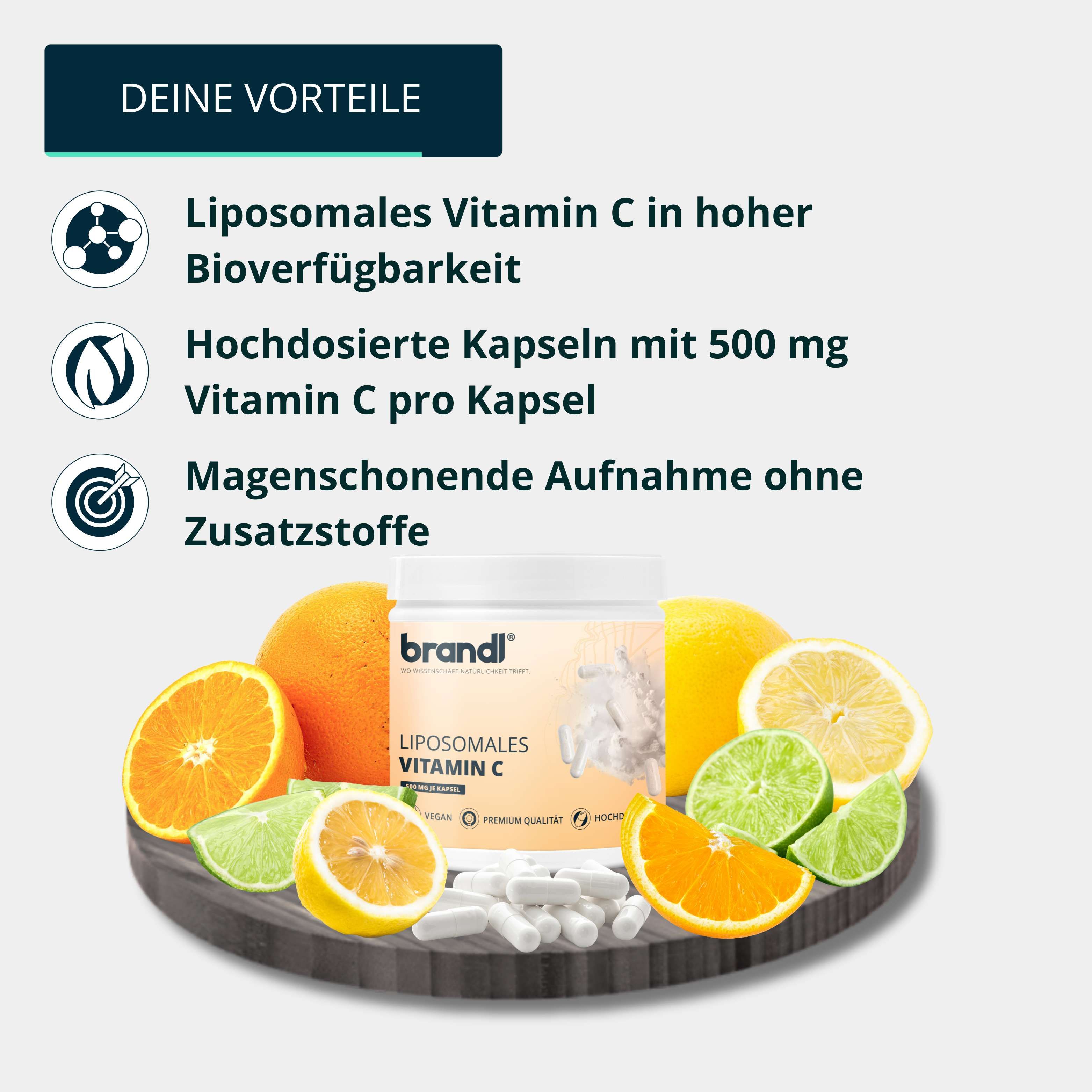 brandl® Liposomales Vitamin C hochdosiert vegan | Vit C (Ascorbinsäure) Kapseln extern laborgeprüft