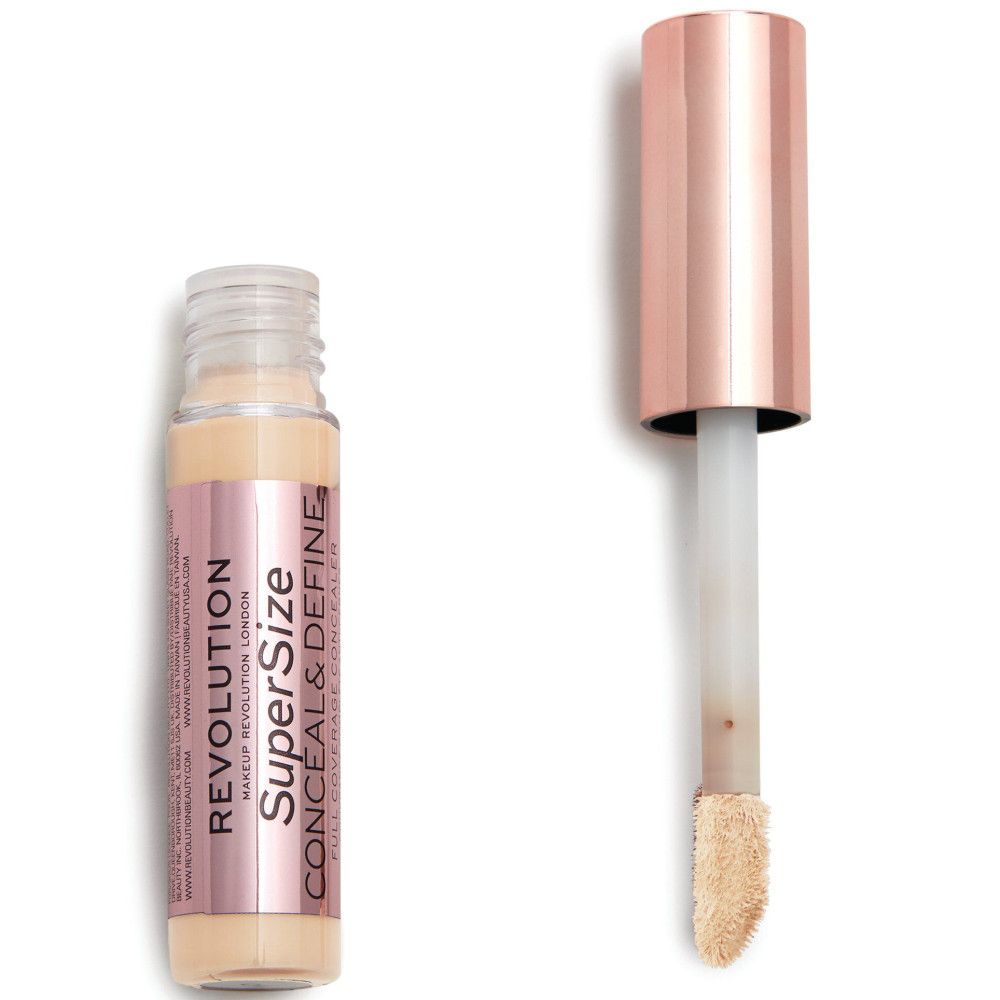 Concealer-Fläschchen mit roségoldfarbenem Deckel und Applikator. Aufschrift: Super Size Conceal & Define.
