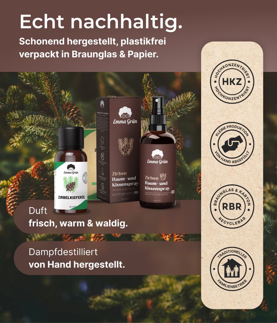 Emma Grün® Alpine Frische Spar-Set mit Wildwuchs Zirbenöl & Zirbelkiefer Kissenspray