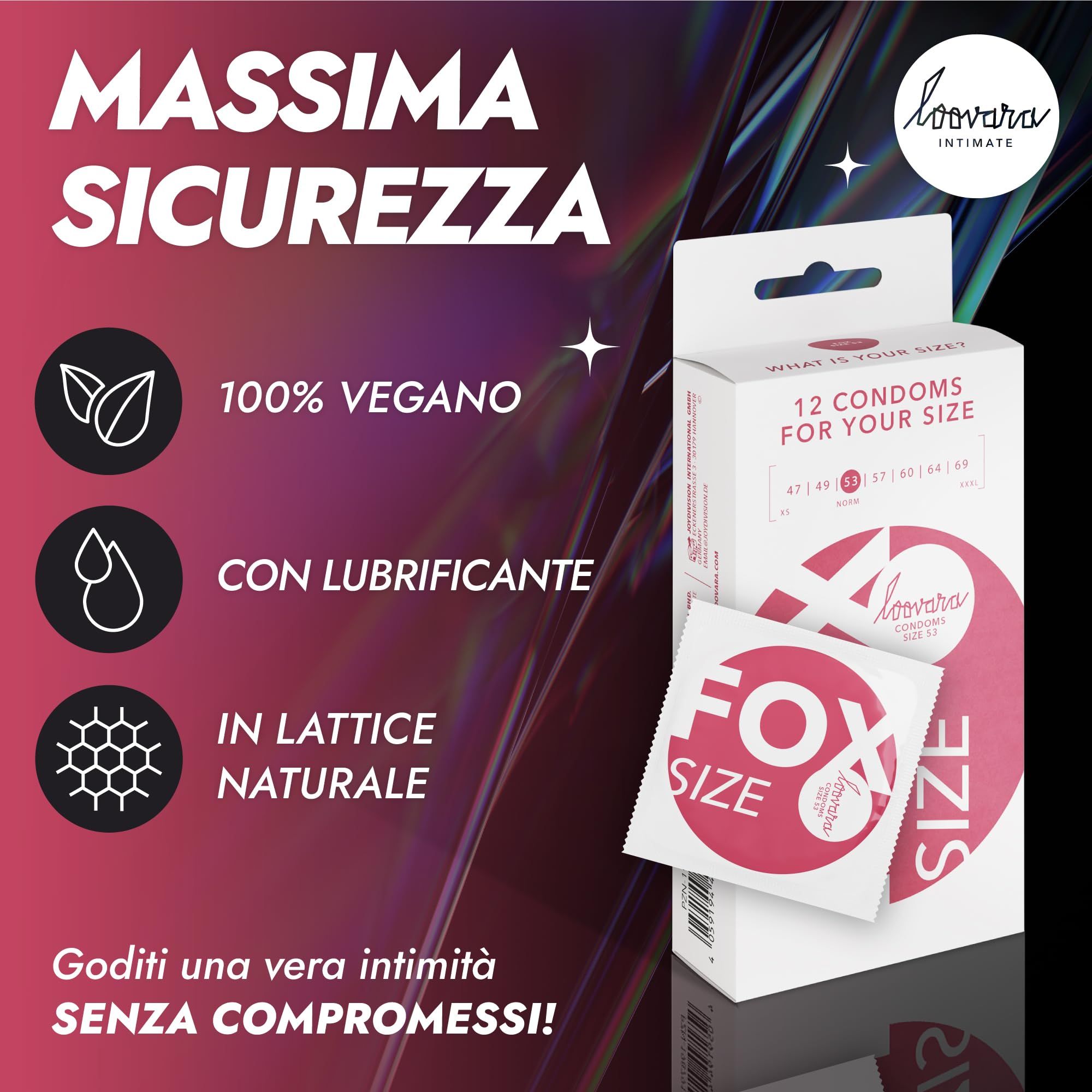 Loovara Kondompackung mit 12 Stück, vegan, mit Schmiermittel, aus Naturlatex.