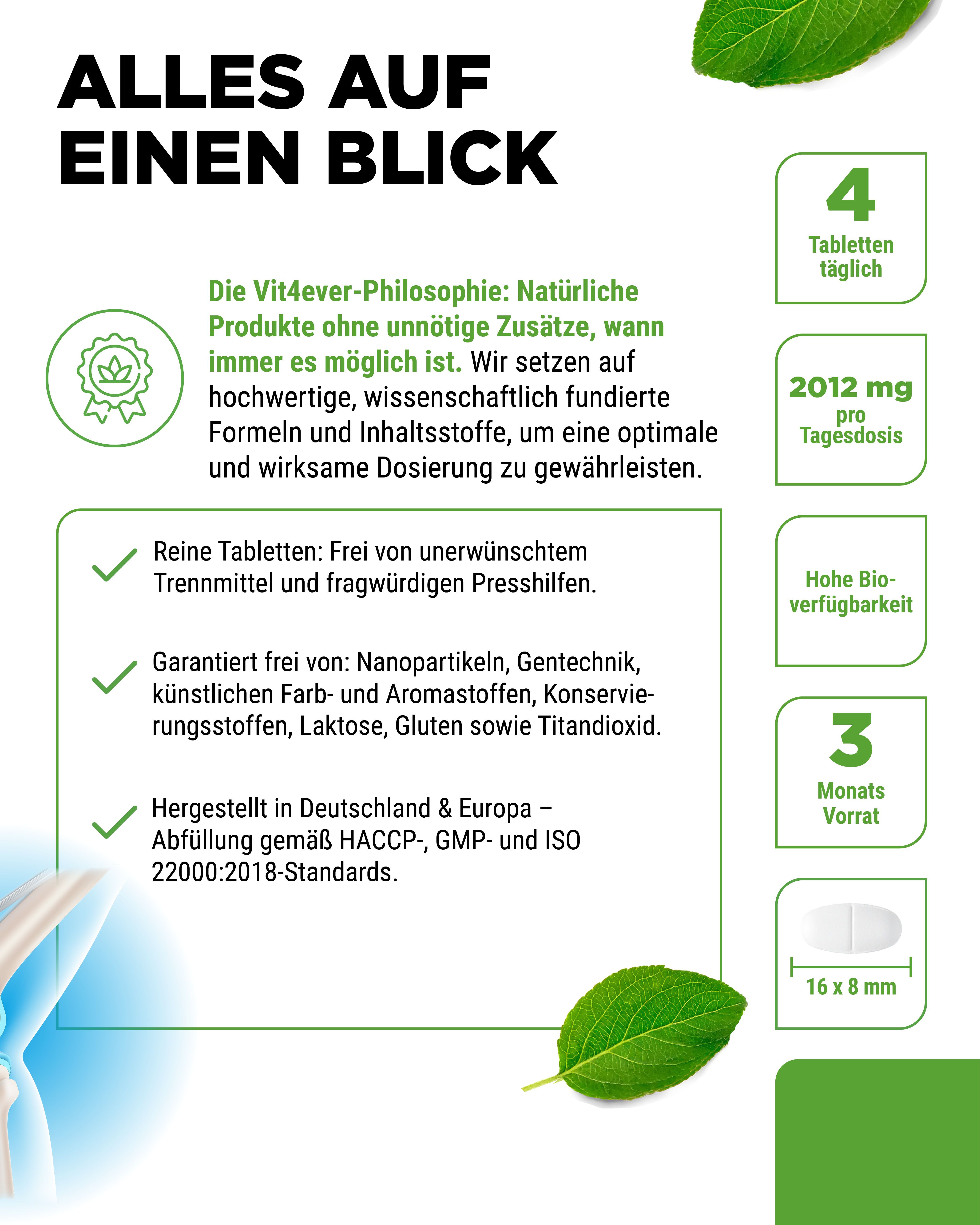 Vit4ever Glucosamin, Chondroitin, MSM & Vitamin C Dose. 4 Tabletten täglich, 2012 mg Tagesdosis, hohe Bioverfügbarkeit, 3 Monate Vorrat, Tablettengröße 16x8 mm.