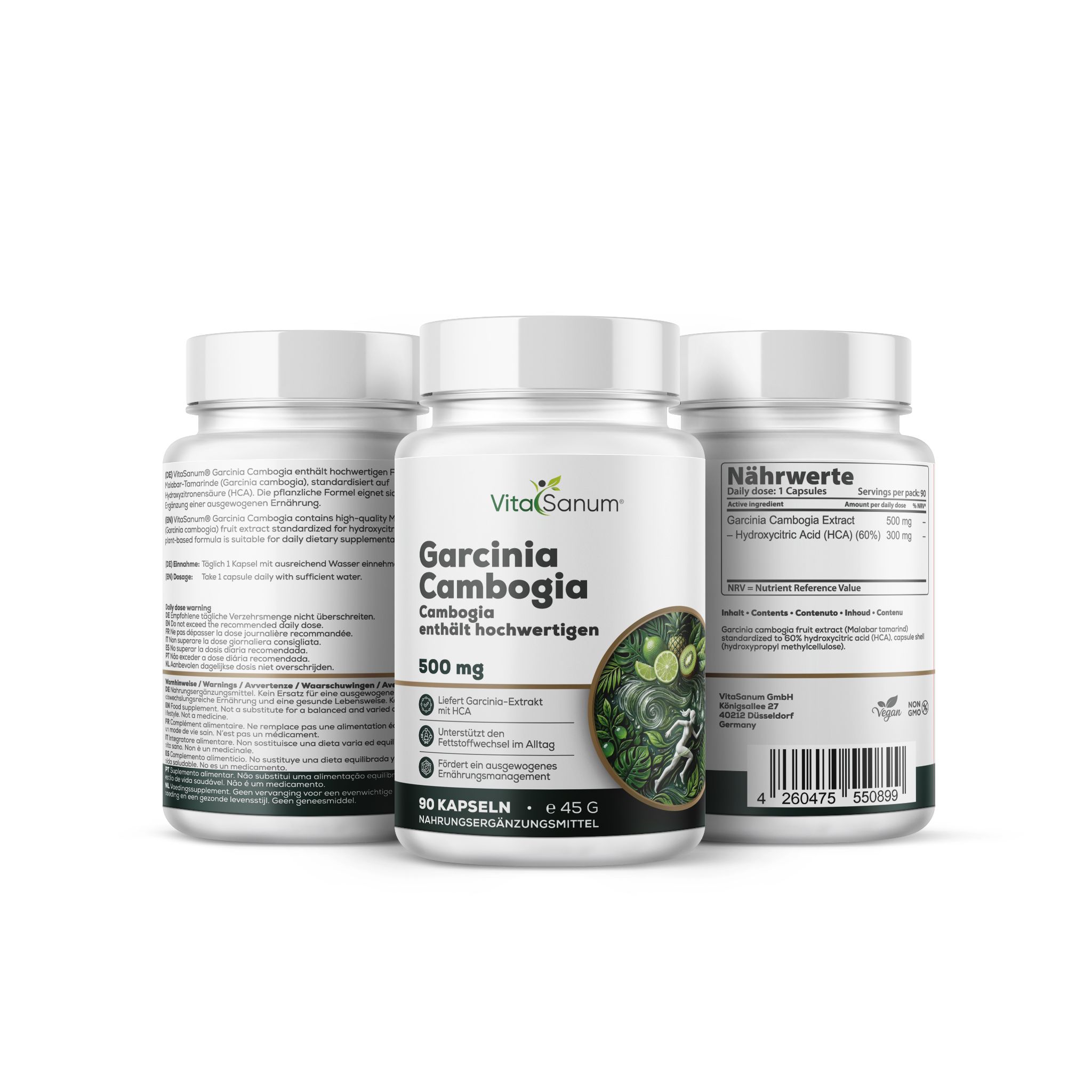 VitaSanum Garcinia Cambogia Kapseln, 90 Stück, drei Behälter.