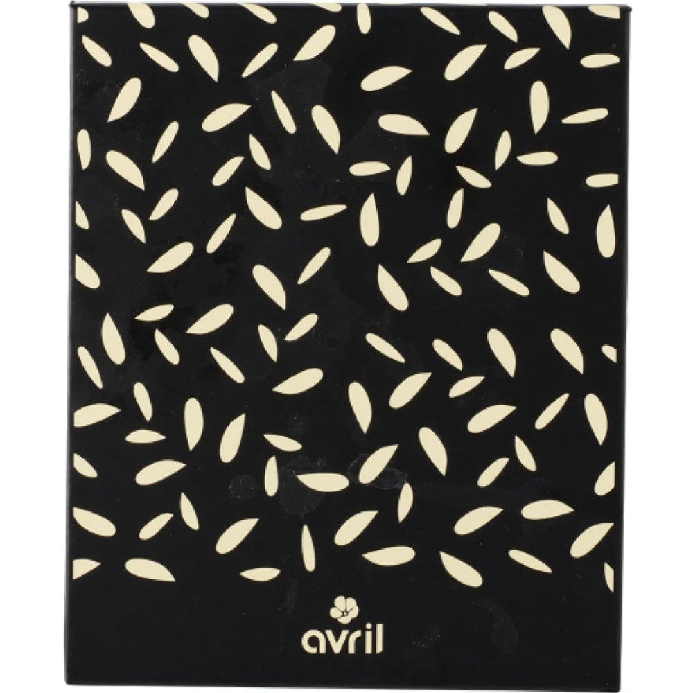 Schwarze Hülle mit weißem Blattmuster und Logo. Quadratische Form, glänzende Oberfläche.