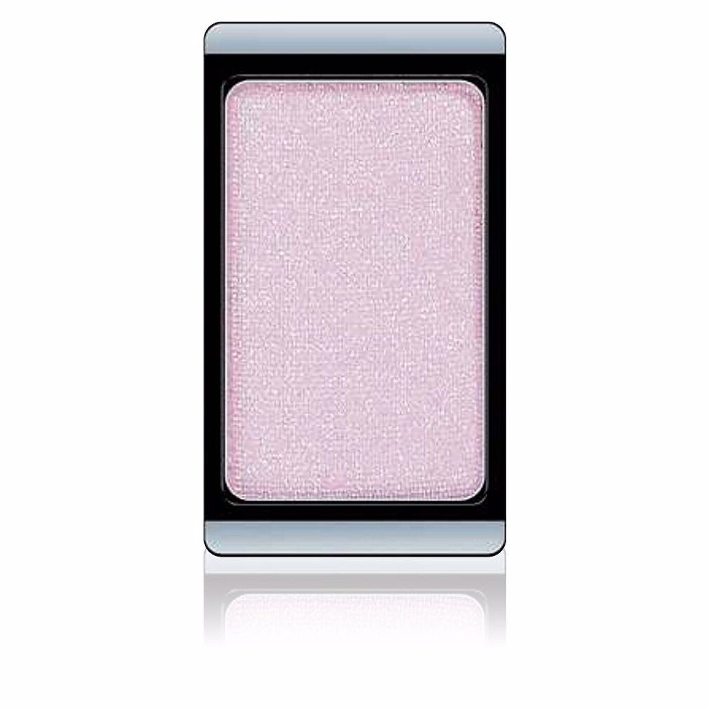 Rechteckiger Lidschatten in einem schwarzen und silbernen Behälter. Der Lidschatten ist rosa.