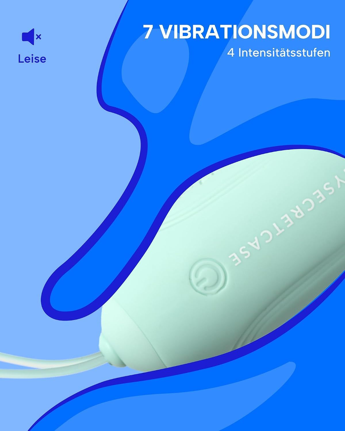 Hellgrüner Vibrator mit der Aufschrift 'MYSECRETCASE', 7 cm lang, 2,8 cm Durchmesser.