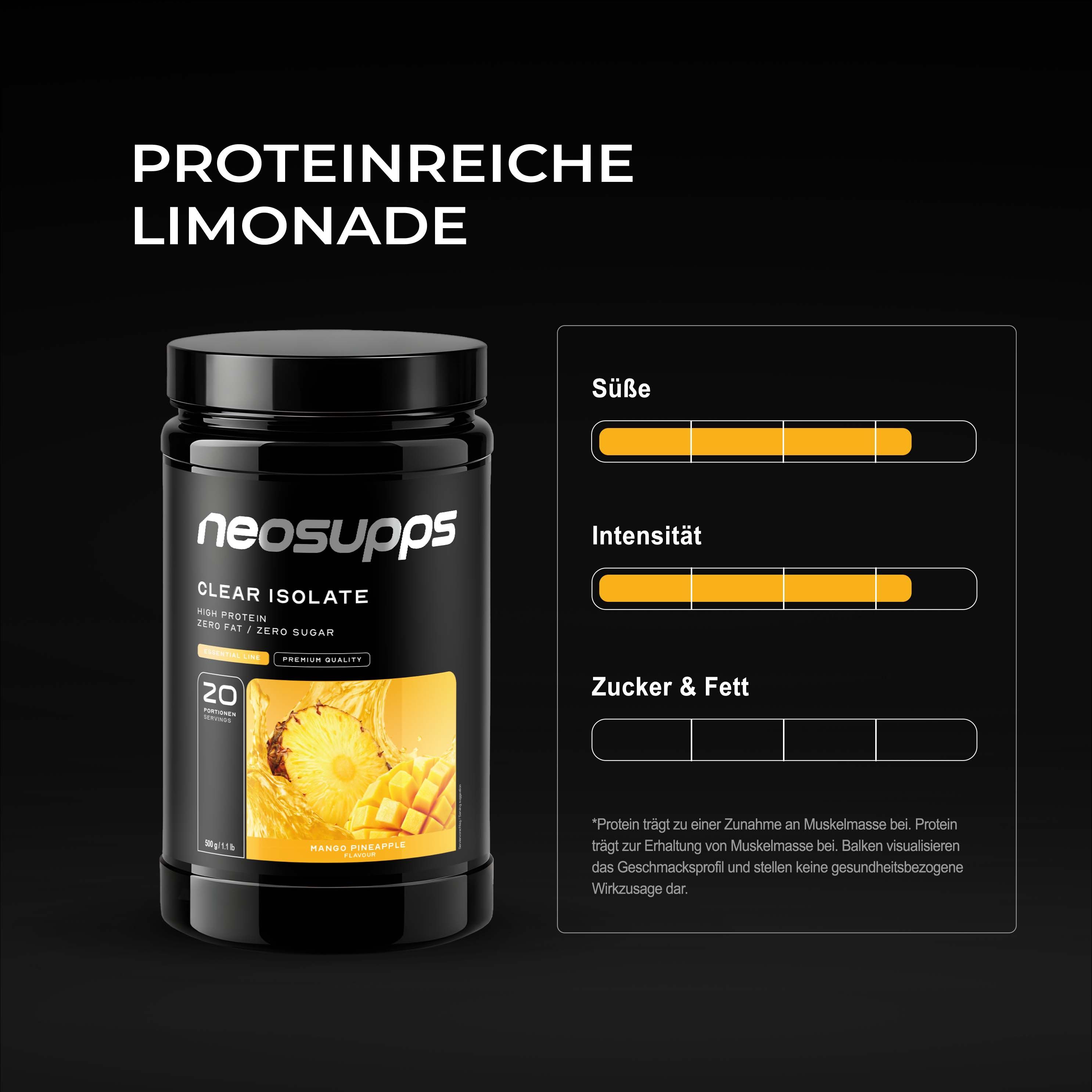Neosupps Clear Whey Isolat Mango-Pinapple, 500g, Protein Pulver, Abnehmen und Muskelaufbau