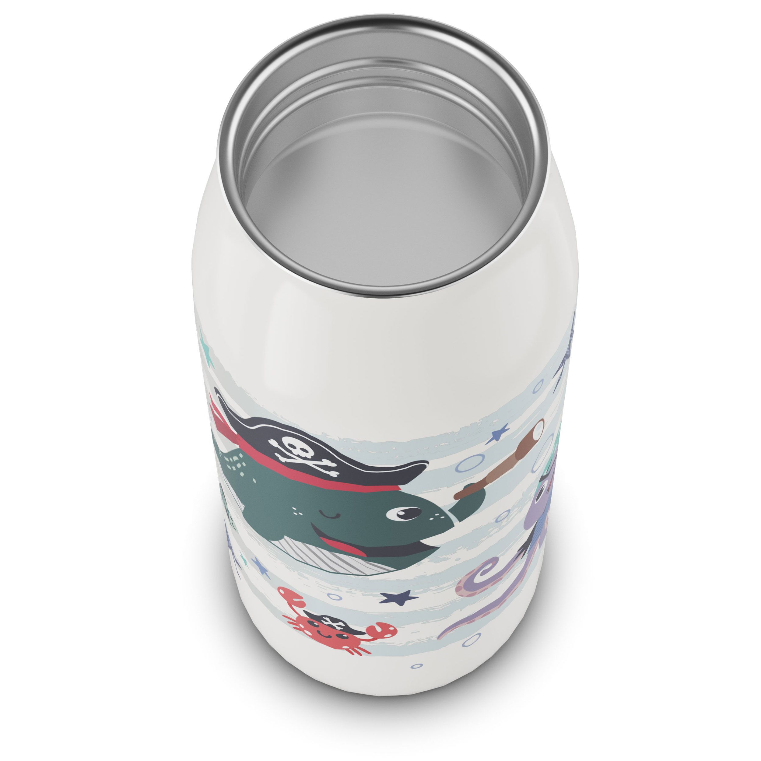 Innenansicht der leeren ALFI Kinderflasche mit Piraten-Wal-Motiv.