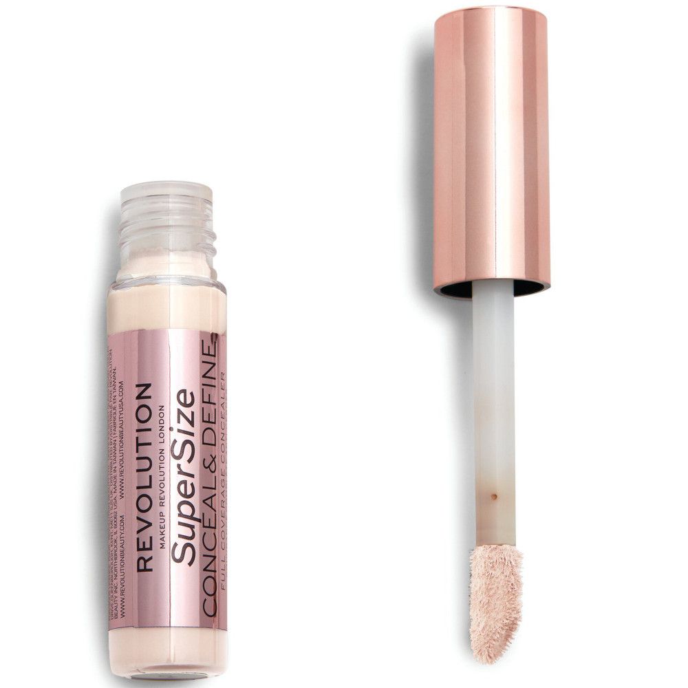 Concealer-Fläschchen und Applikator. Rosegoldfarbener Deckel. Produktname und Marke sichtbar.