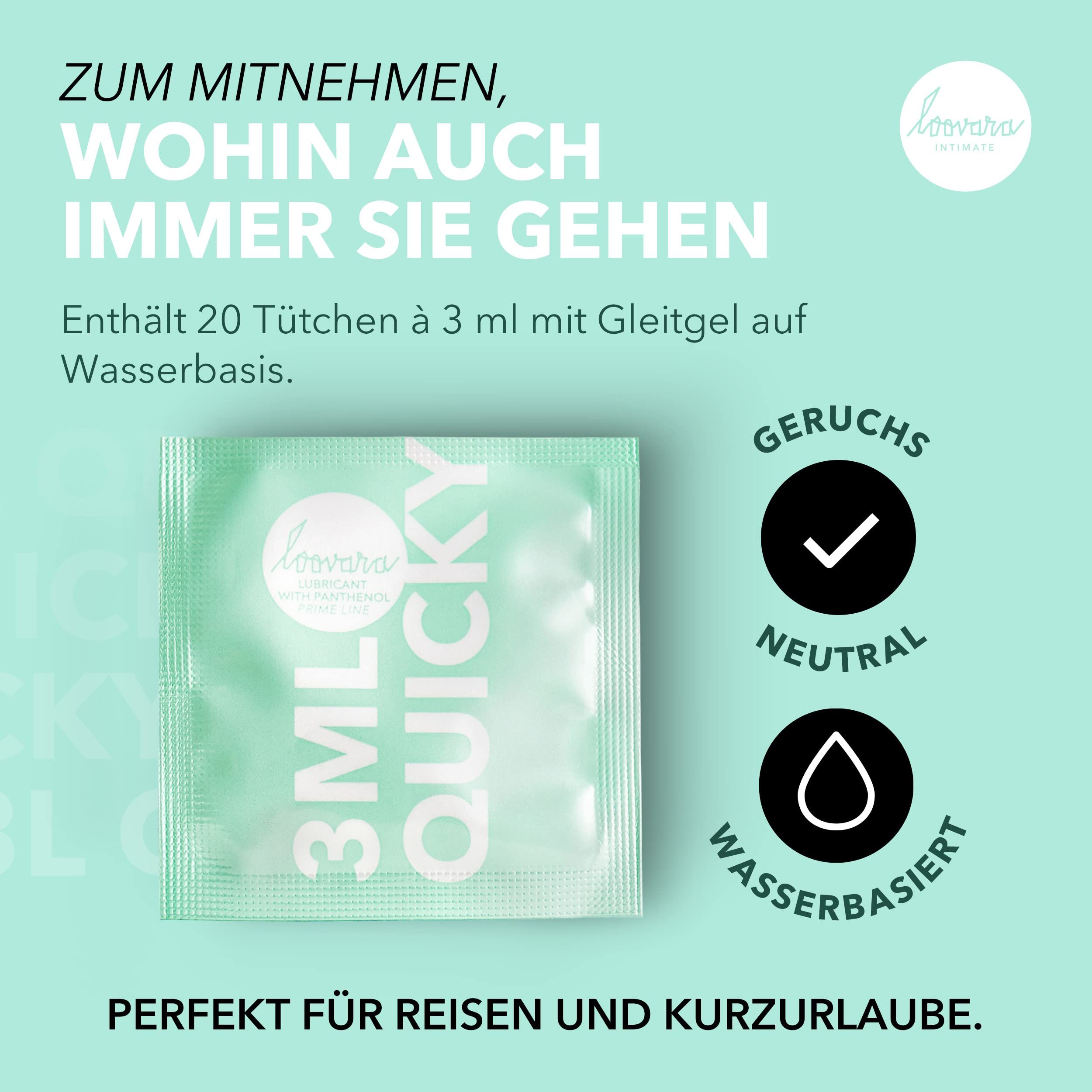 Loovara Gleitgel: 20 Sachets à 3ml, wasserbasiert, neutraler Geruch.