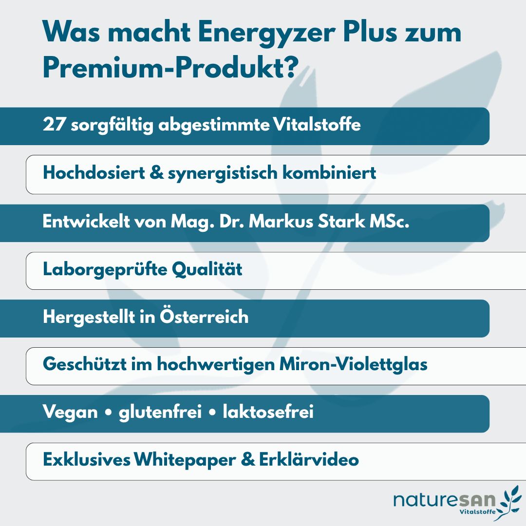 Naturesan Energyzer Plus: 27 Vitalstoffe, entwickelt von Experten.