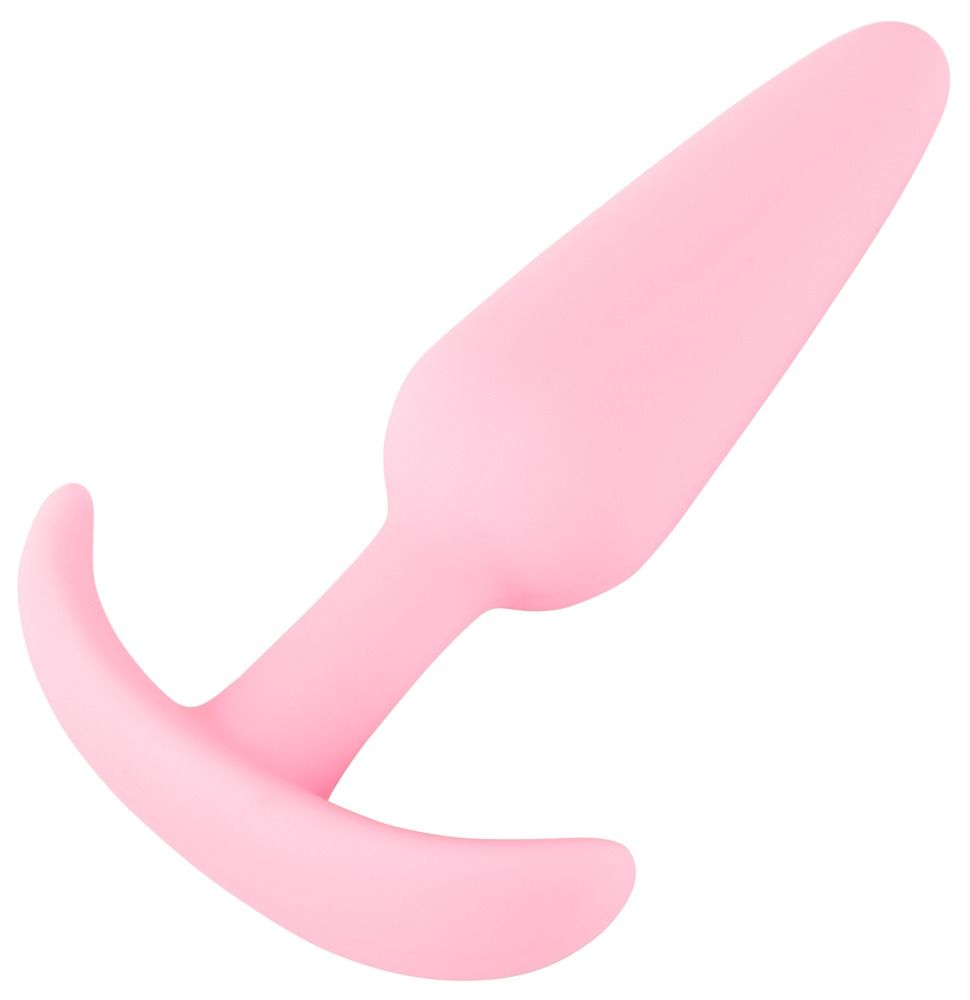 Rosa Analplug mit konischer Form und T-förmigem Griff. Aus weichem Material.