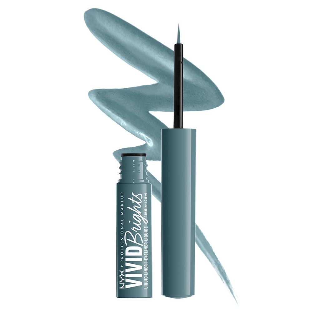 Nyx Vivid Brights Flüssig-Eyeliner mit Applikator und einem petrolfarbenen Swatch.