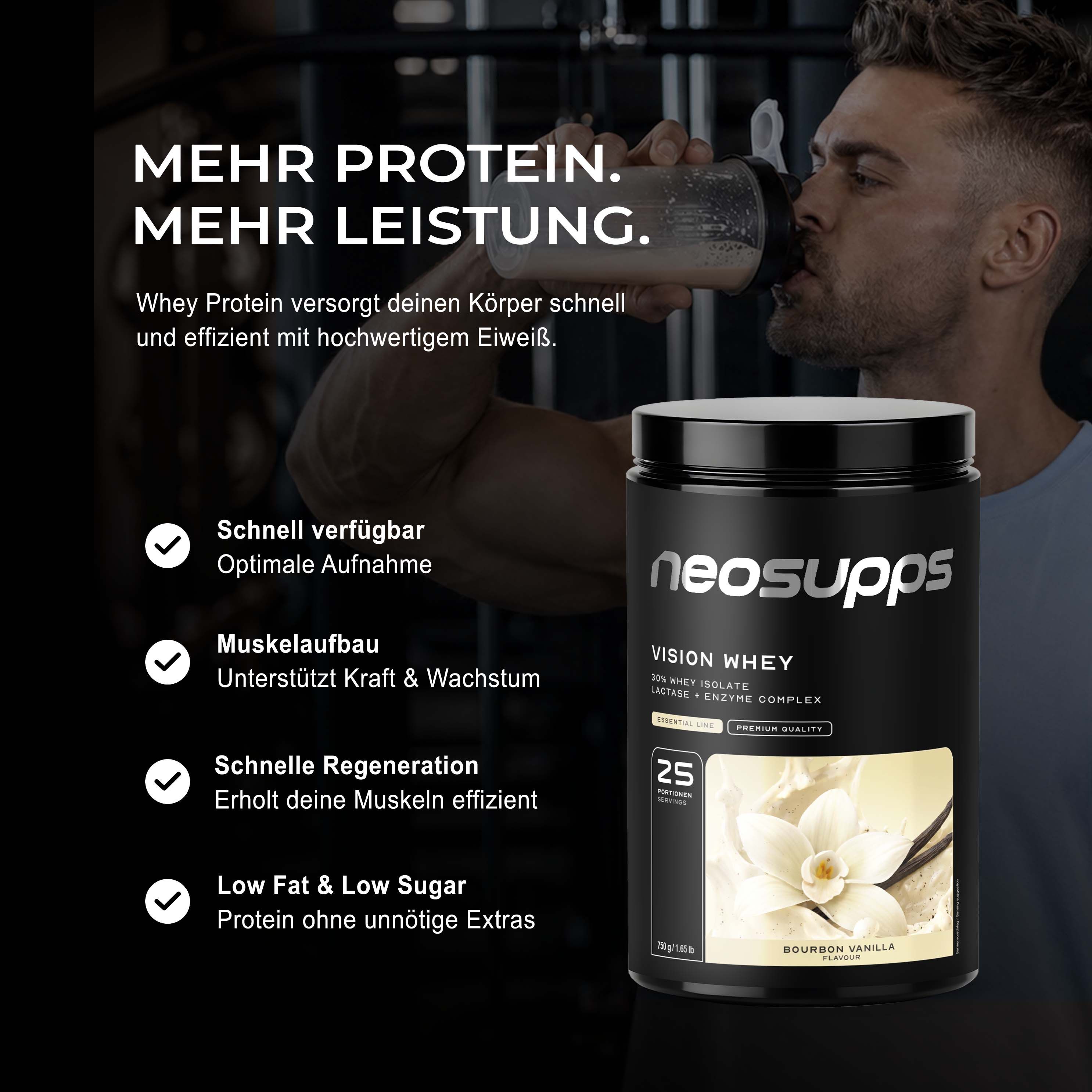 Neosupps Vision Whey Protein Bourbon Vanilla, 750g, Protein Pulver für Proteinshakes