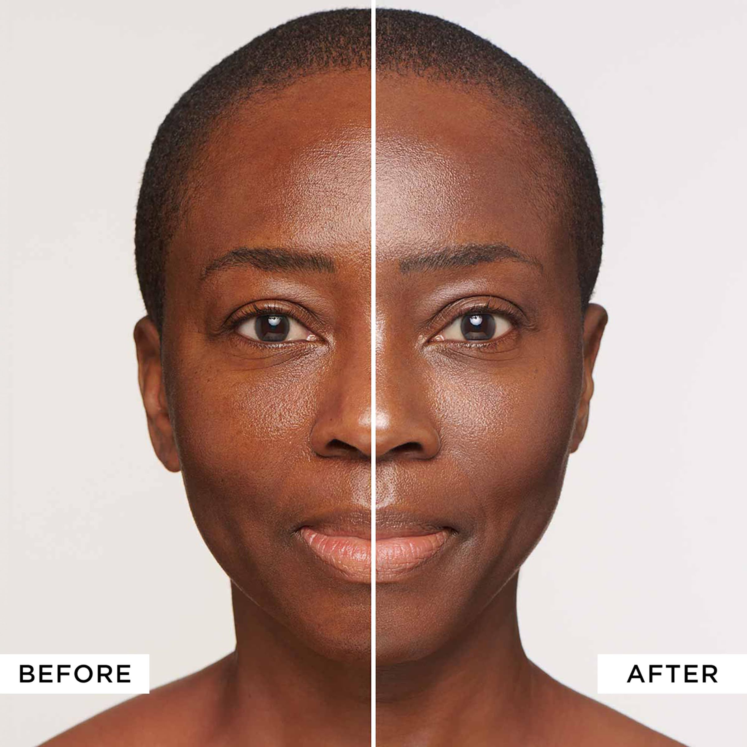 Vorher-Nachher-Vergleich eines Gesichts, das mit CLARINS SOS Primer behandelt wurde.