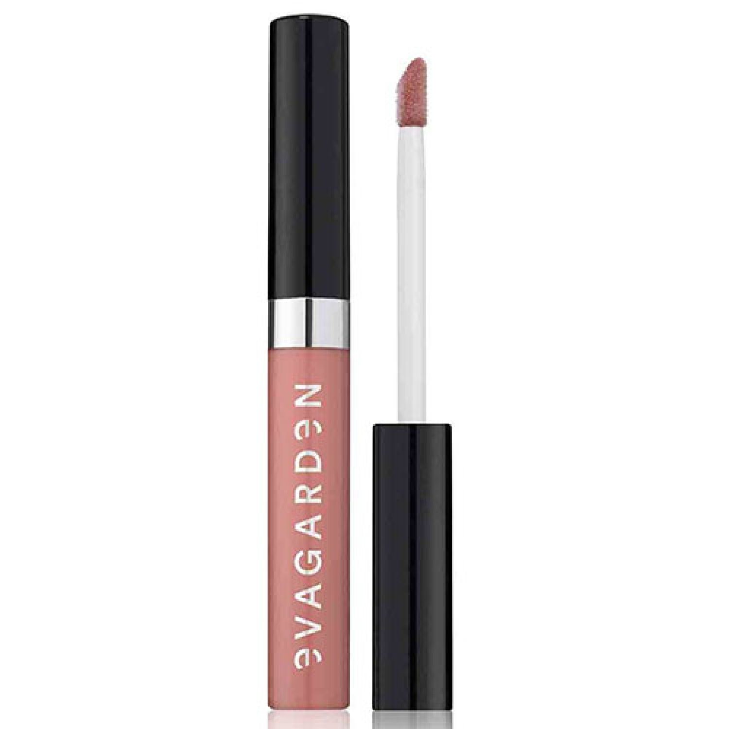 Lippen-Lip-Fluid, rosa, mit schwarzem Deckel und Applikator. Schriftzug: EVAGARDEN.