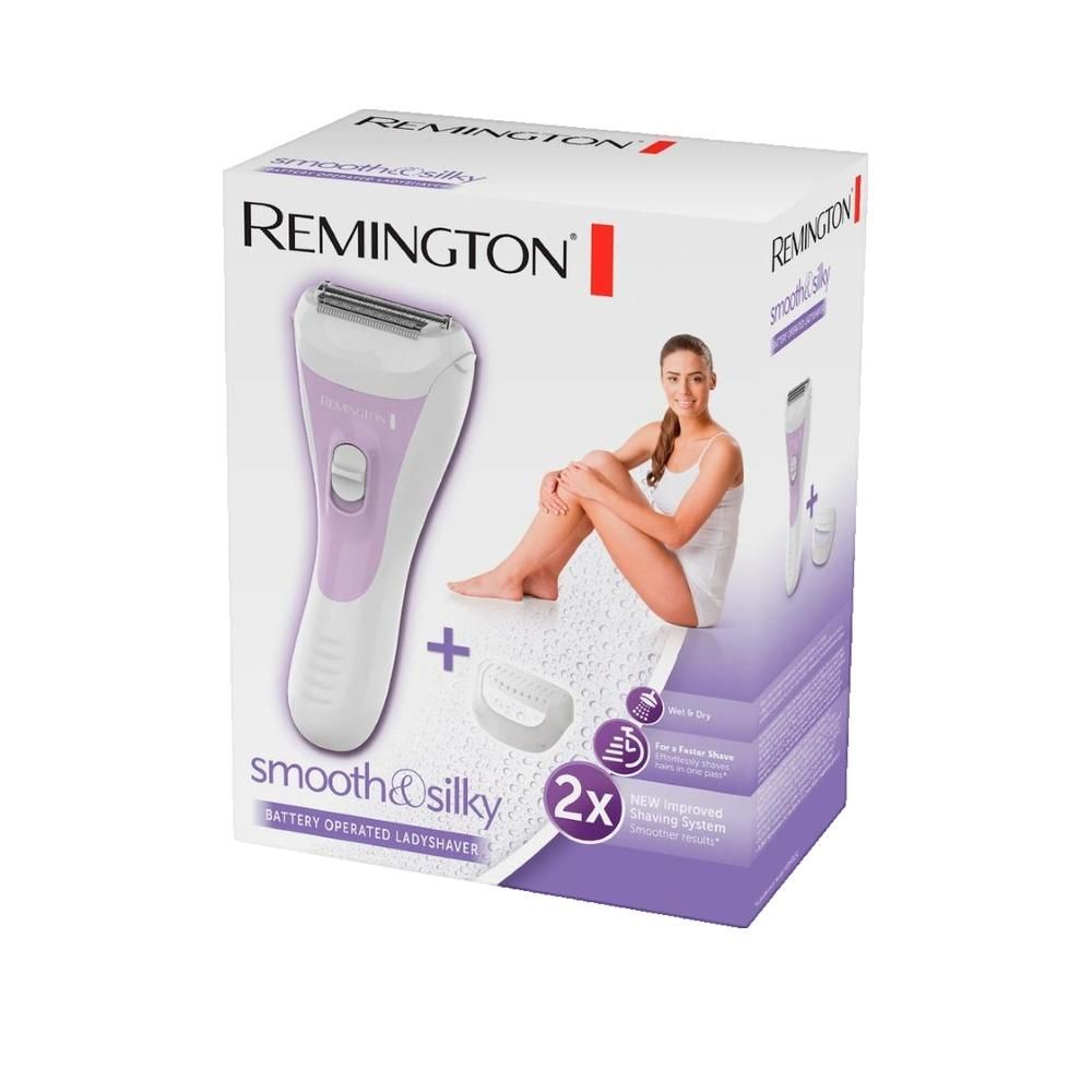 Damenrasierer, lila-weiß. Marke Remington. Ein-Aus-Schalter. Rasierkopf mit drei Klingen. Ergonomisches Design.