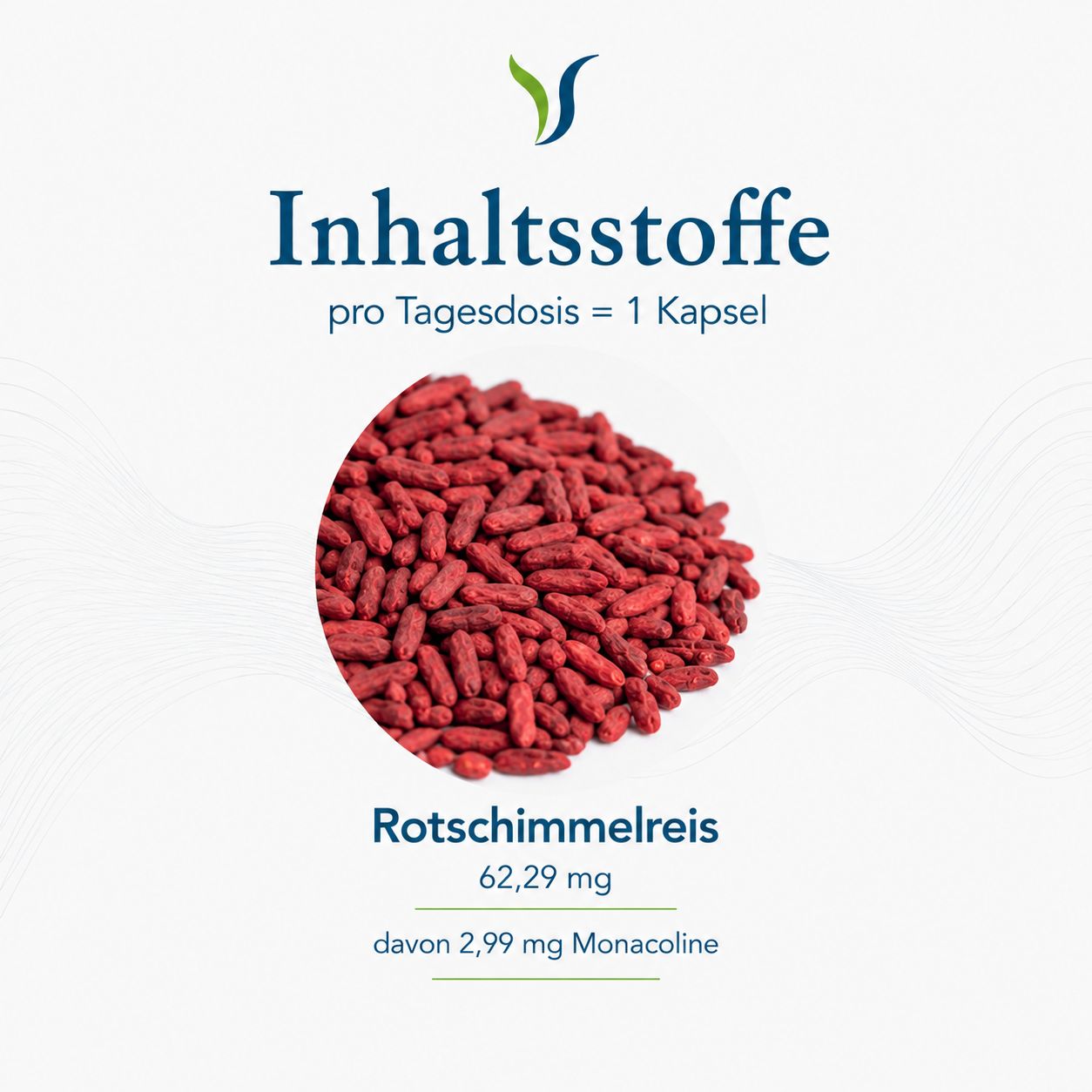 Frau nimmt eine Kapsel mit einem Glas Wasser ein, mit Icons für Anwendung und Dosierung.