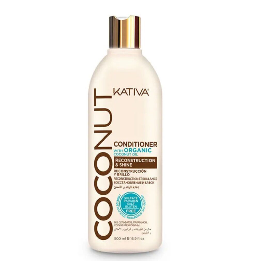 Kativa Coconut Conditioner Flasche, 500ml. Sulfat-, Salz- und Parabenfrei.