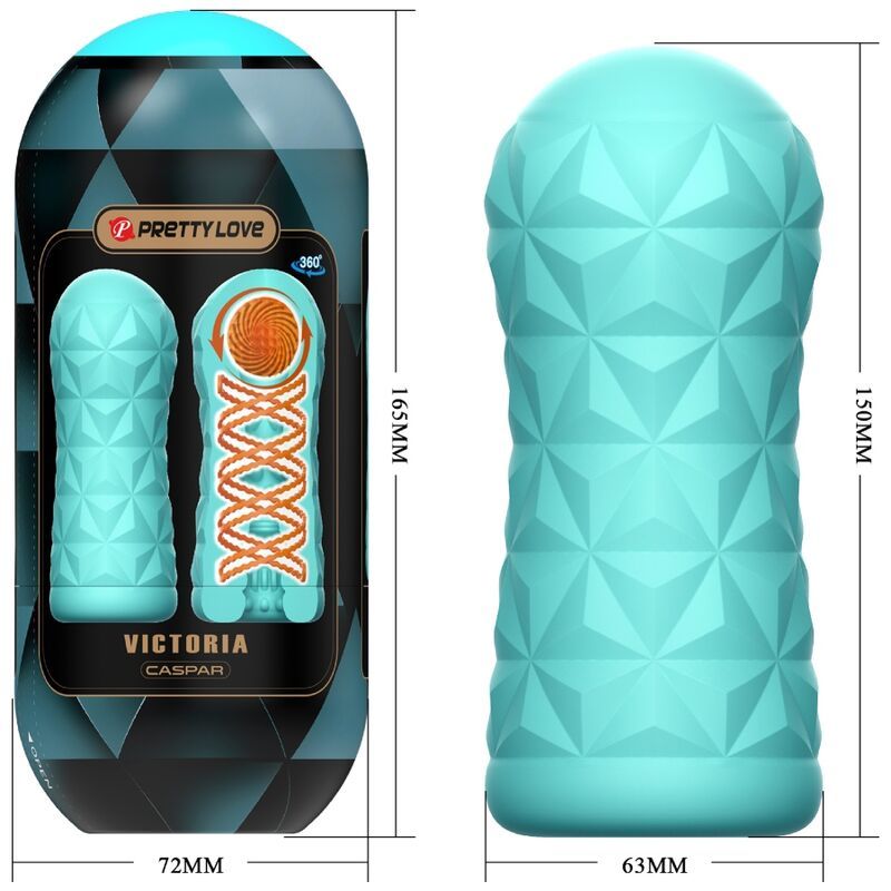 Verpackung mit Produktabbildung und Maßen. Aufschrift: PRETTY LOVE, VICTORIA CASPAR. Daneben das Produkt.