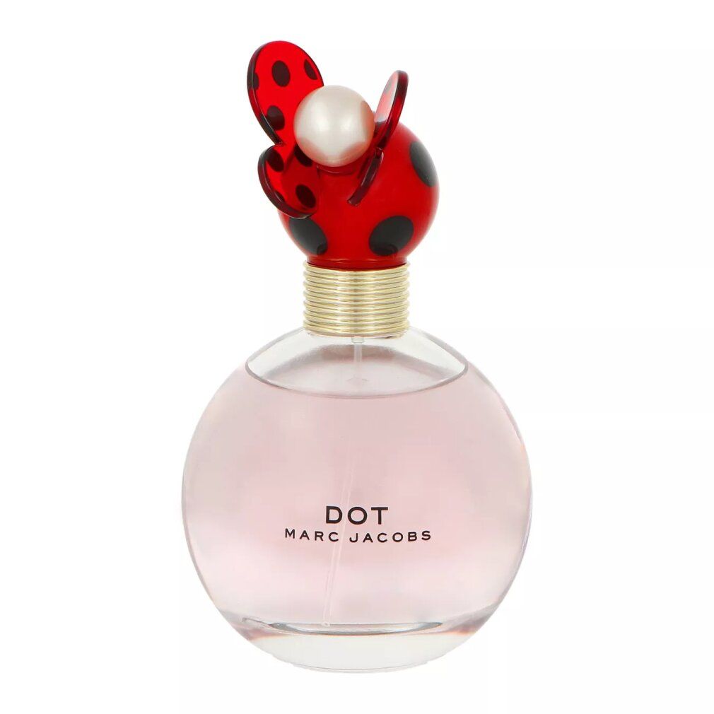 Marc Jacobs Dot Eau de Parfum Flakon mit Marienkäfer-inspiriertem Verschluss. Transparente Flüssigkeit.