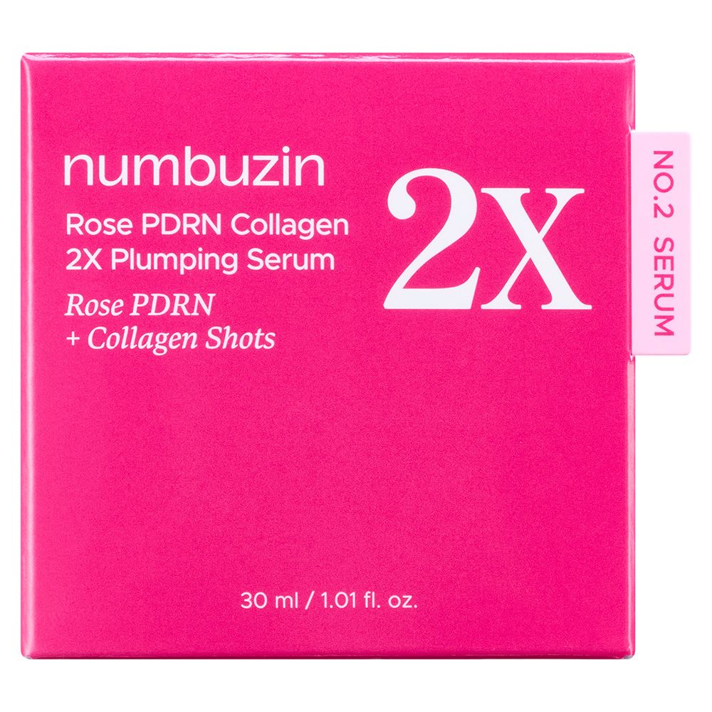 Verpackung des NUMBUZIN Nr.2 Rose PDRN Collagen 2X Plumping Serum in einem rosa Karton.