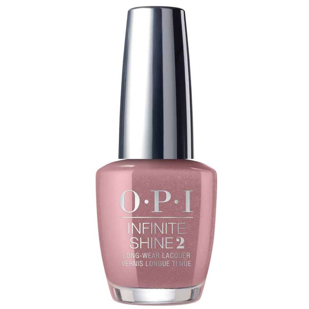 Nagellackflasche mit rosa Inhalt und silberner Kappe. OPI Infinite Shine 2.