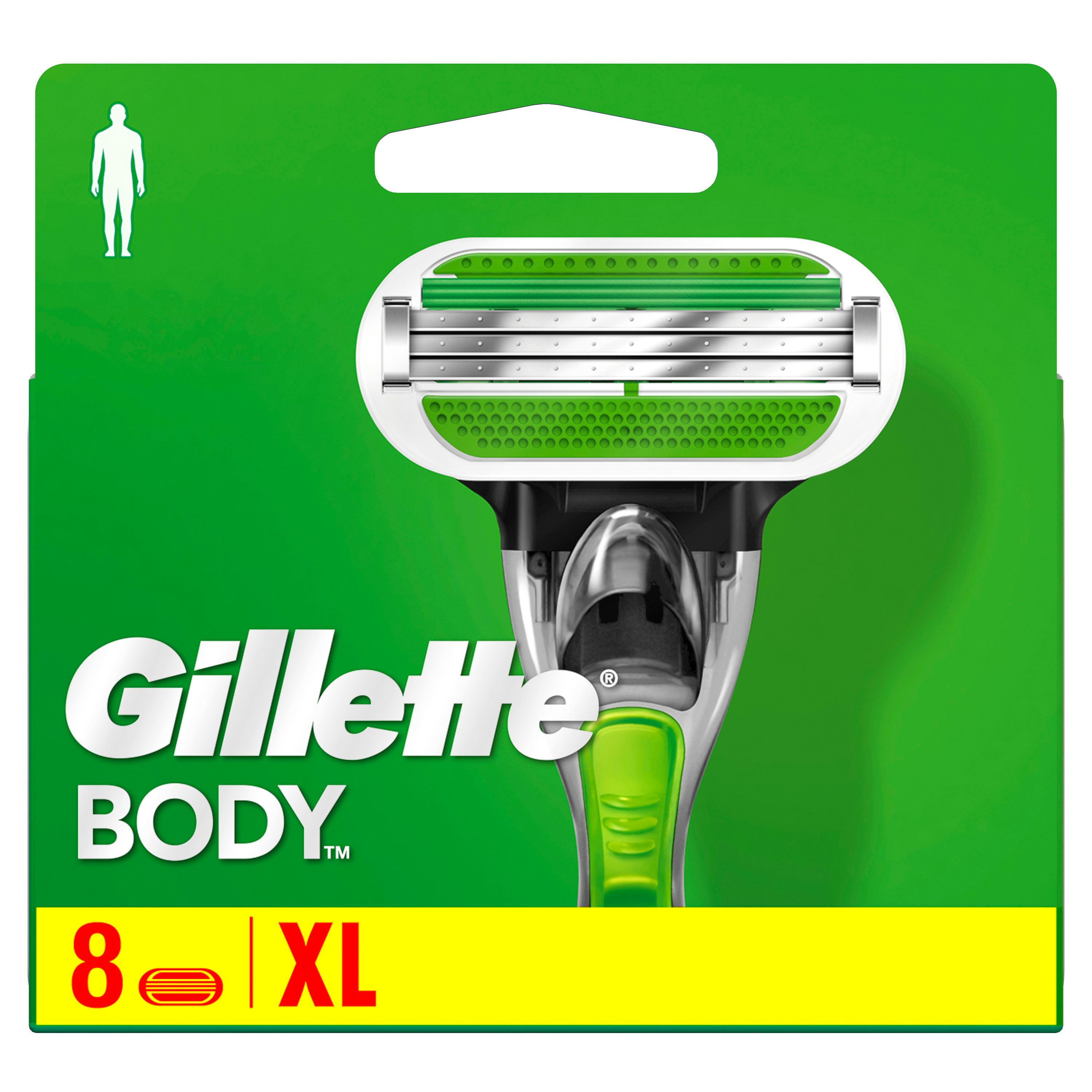 Gillette Body Rasierer und Verpackung. Grüne Verpackung, 8 Stück, XL. Aufschrift: Gillette BODY.
