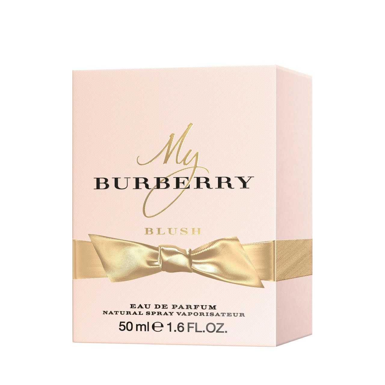 Rosa Verpackung mit goldener Schleife. Schriftzug: My Burberry Blush. Eau de Parfum.