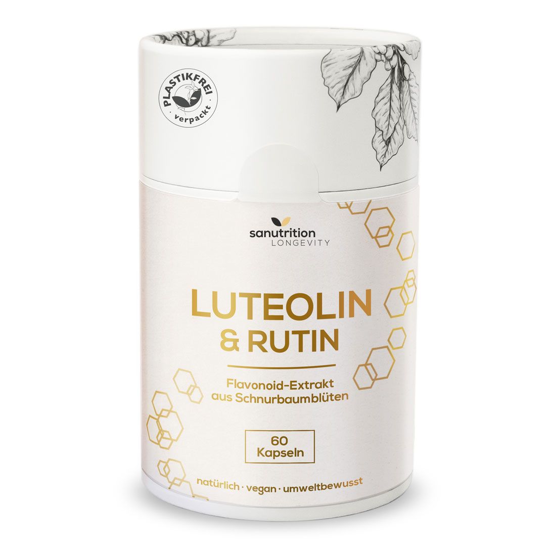 Sanutrition Luteolin & Rutin Dose, 60 Kapseln, plastikfrei verpackt, vegan und umweltbewusst.