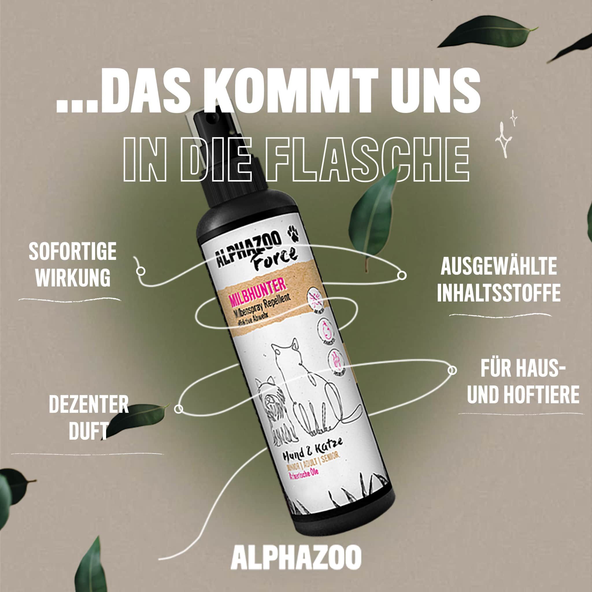 ALPHAZOO MilbHunter Milbenspray für Hunde & Katzen I Starkes Anti Milbenmittel