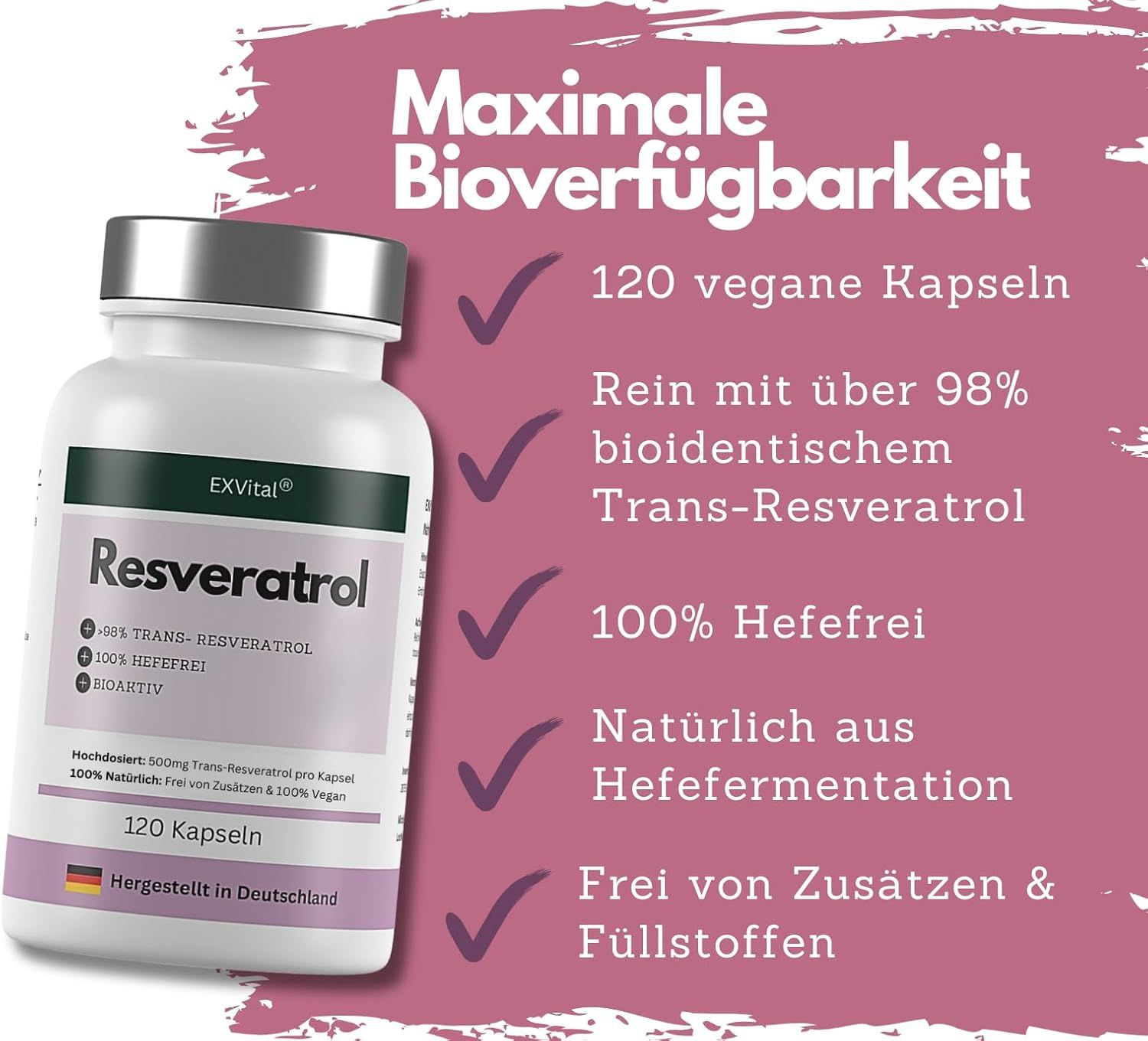 EXVital® Resveratrol Kapseln, 500mg pro Kapsel, vegan