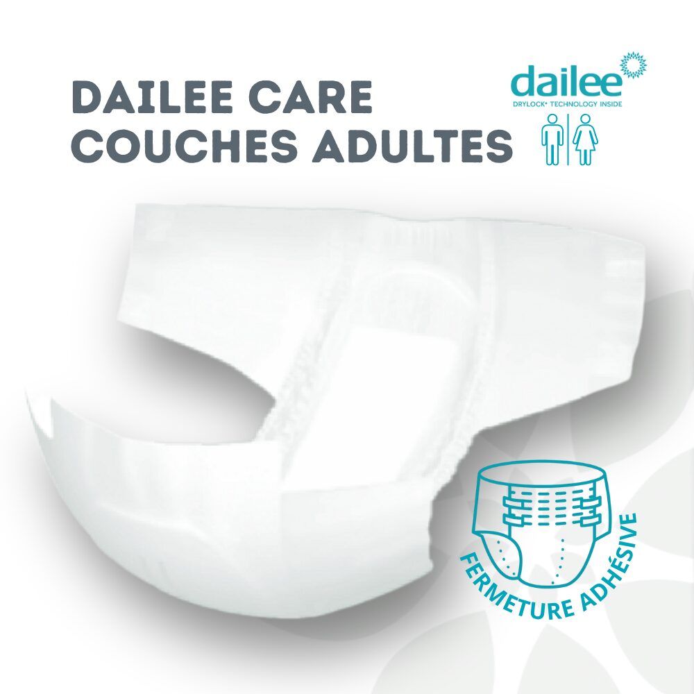 Dailee Care Slip Maxi: weiße Inkontinenzwindel mit Klebeverschluss und Saugfähigkeitsindikator.