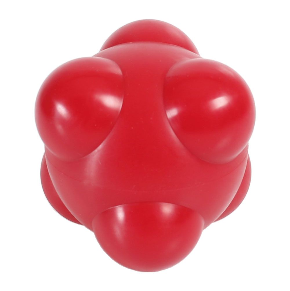 Roter Reaktionsball mit sechs abgerundeten Ausbuchtungen. Glatte Oberfläche, sternförmige Anordnung.