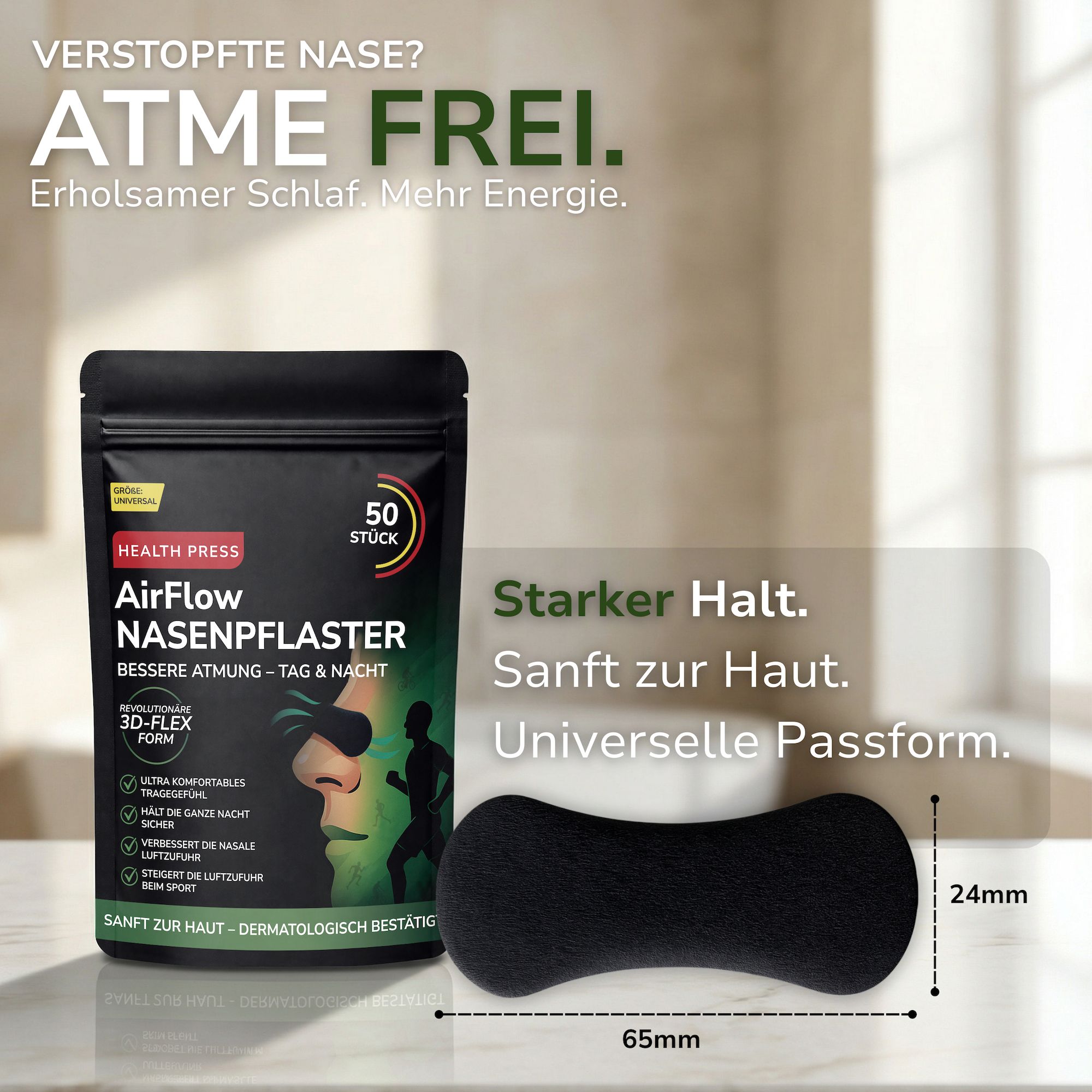 Health Press Nasenpflaster Schwarz Abgerundet - Nasenstrips