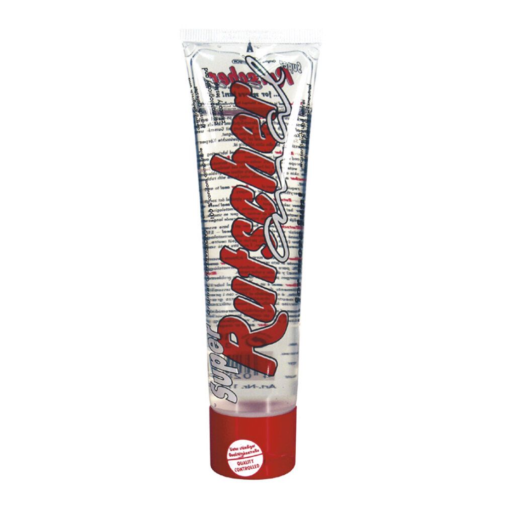 Transparente Tube mit rotem Verschluss. Aufdruck: SexMAX, Super Rutscher, roter Schriftzug. Text: ...for more fun!