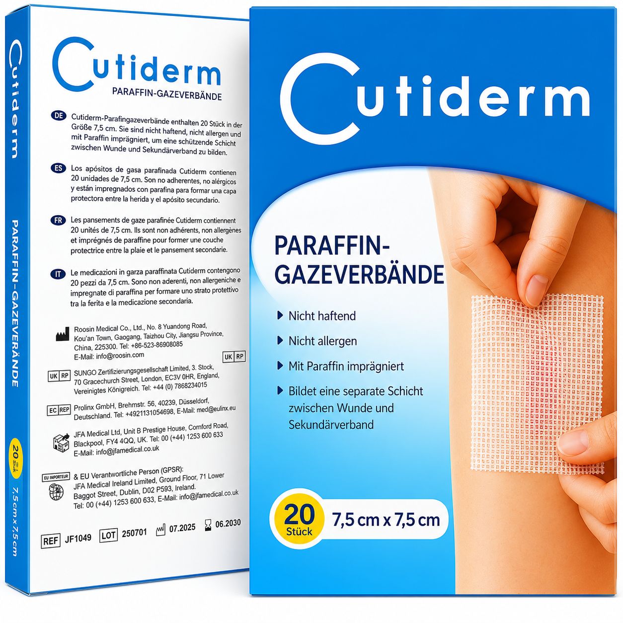 Cutiderm sterile Paraffingaze Kompresse 7.5 cm x 7.5 cm