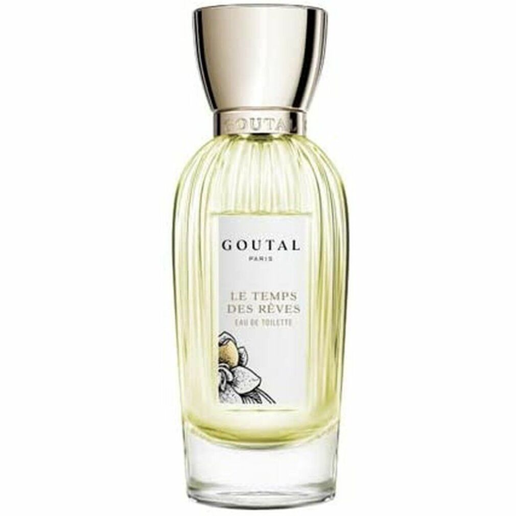 Parfümflakon mit goldfarbenem Deckel. Aufschrift: Goutal Paris, Le Temps des Rêves. Abbildung einer Blume.