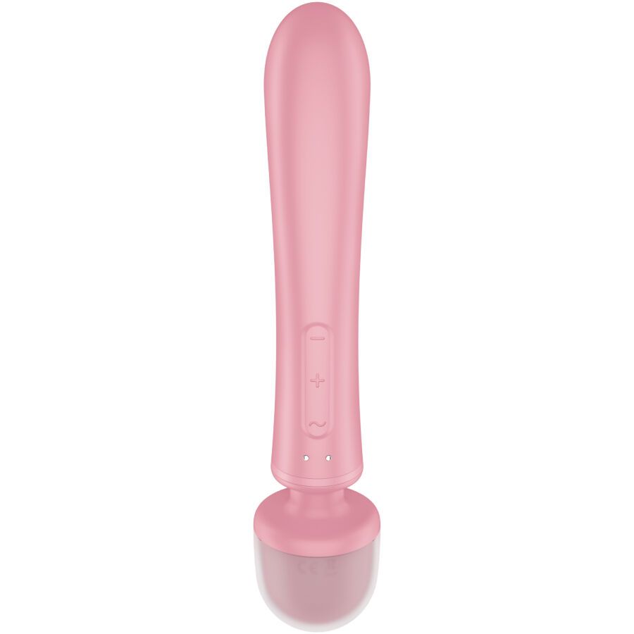 Rosa Vibrator mit abgerundetem Kopf und Bedienknöpfen. Der Schaft ist länglich und hat eine glatte Oberfläche.