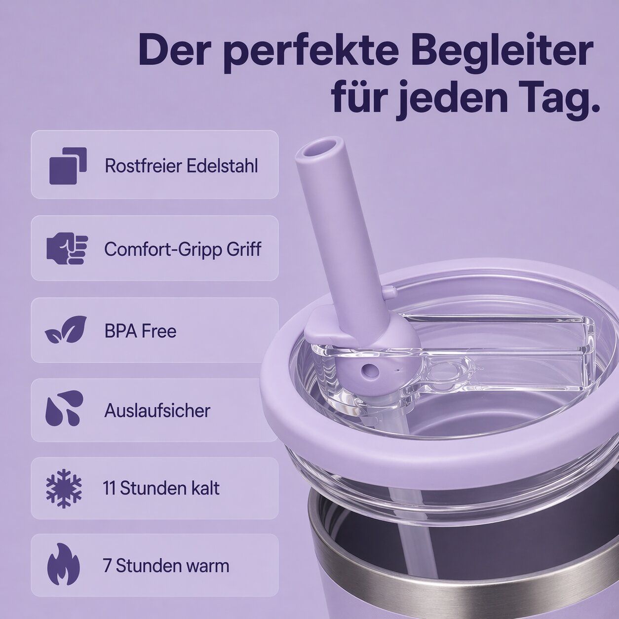 Gloura Thermobecher, Trinkflasche aus Edelstahl, für heiße und kalte Getränke, Sport & Alltag