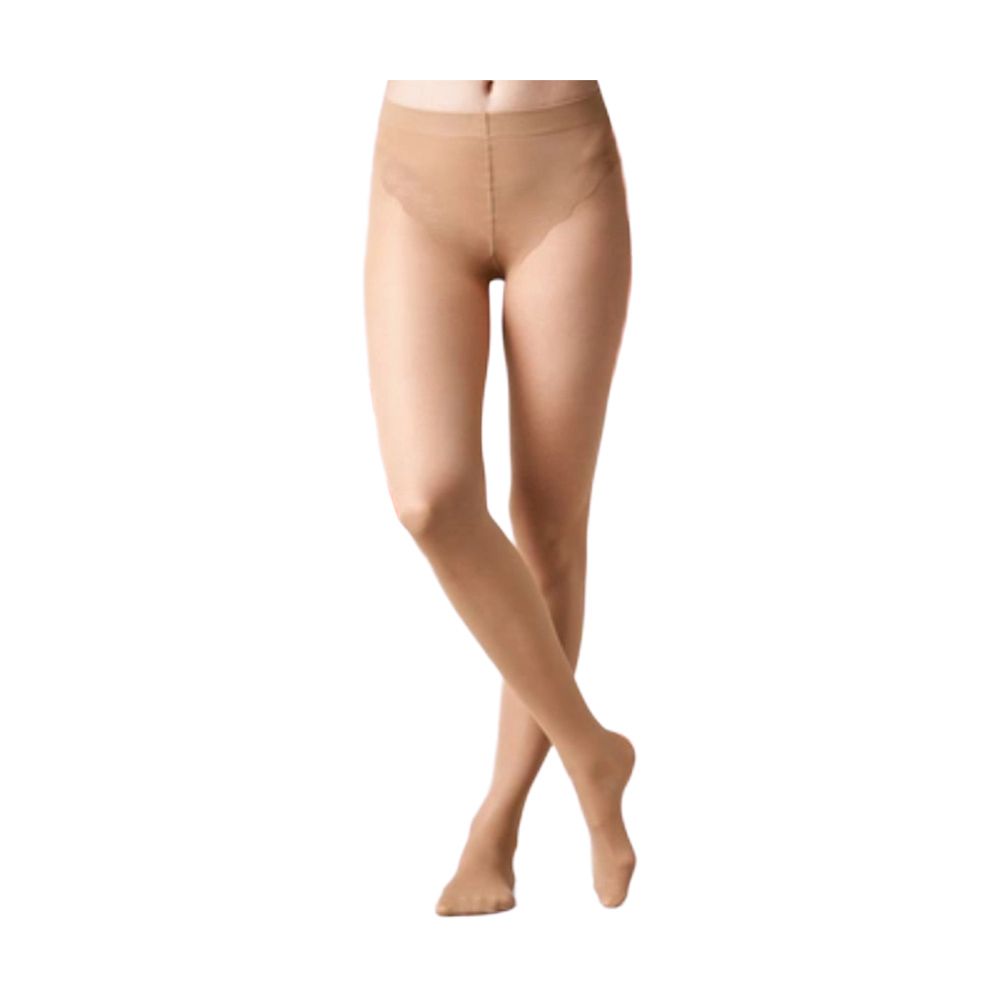 Nudefarbene Strumpfhose, 140 den, mit verstärktem Zehenbereich und Zwickel.