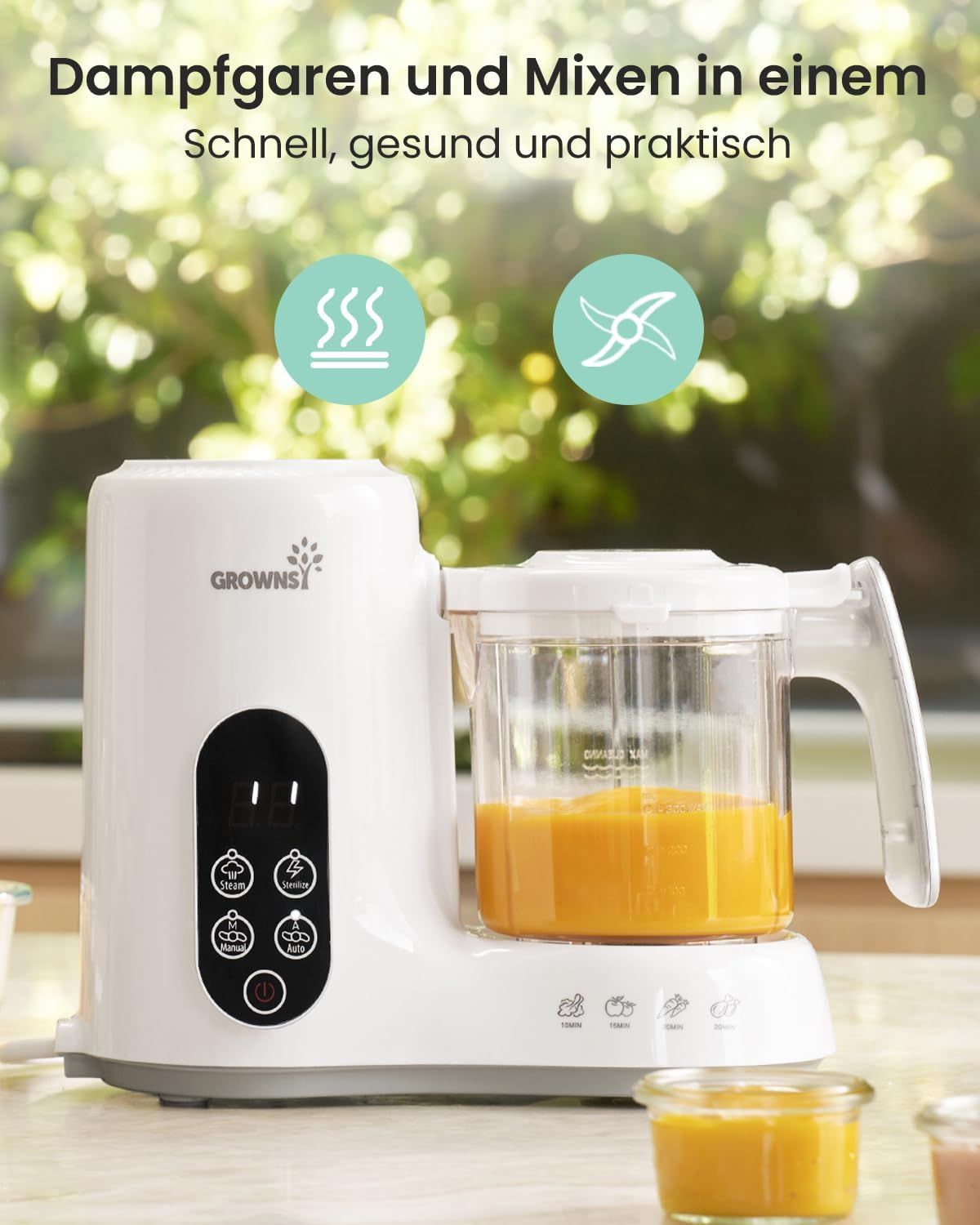 Grownsy Babynahrungszubereiter mit Dampfkorb – Dampfgarer
