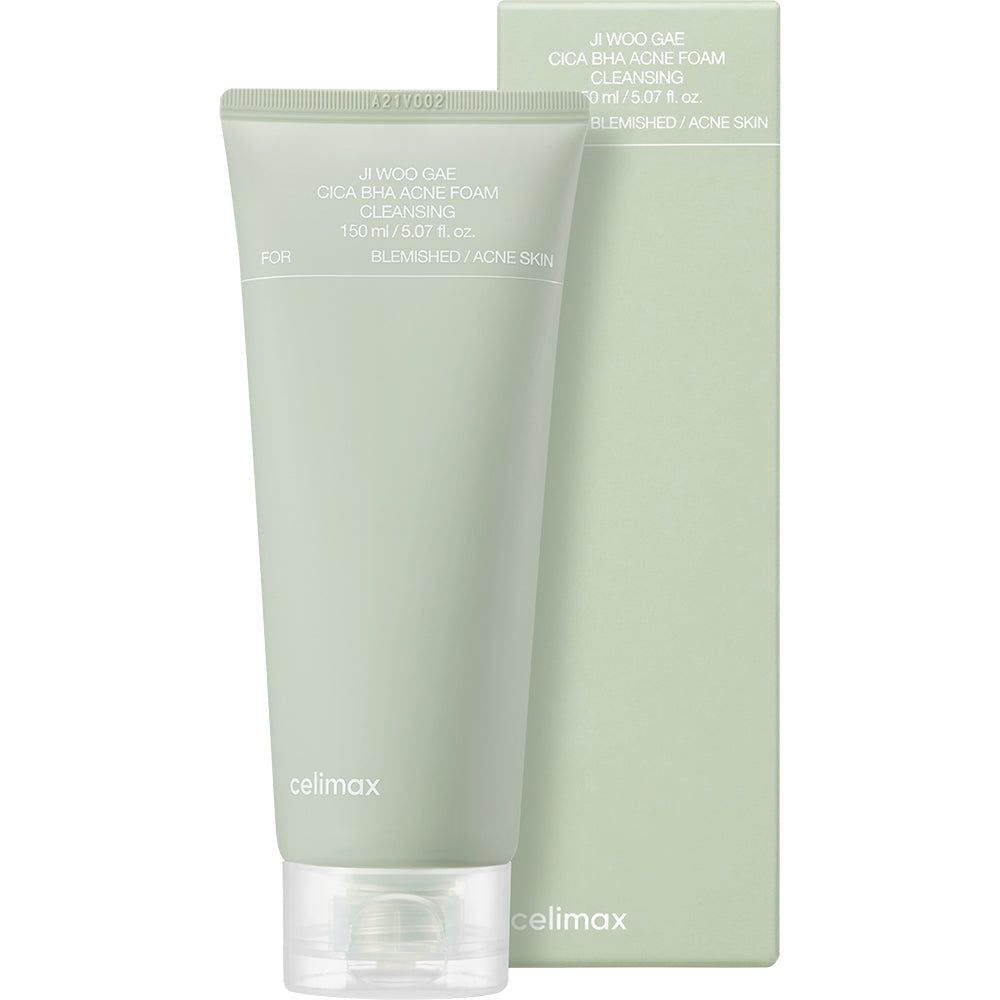 Celimax Ji Woo Gae Cica BHA Akne-Reinigungsschaum Tube und Verpackungsbox.