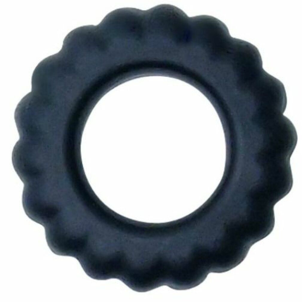 Schwarzer Cockring mit geriffelter Oberfläche. Ringförmig.