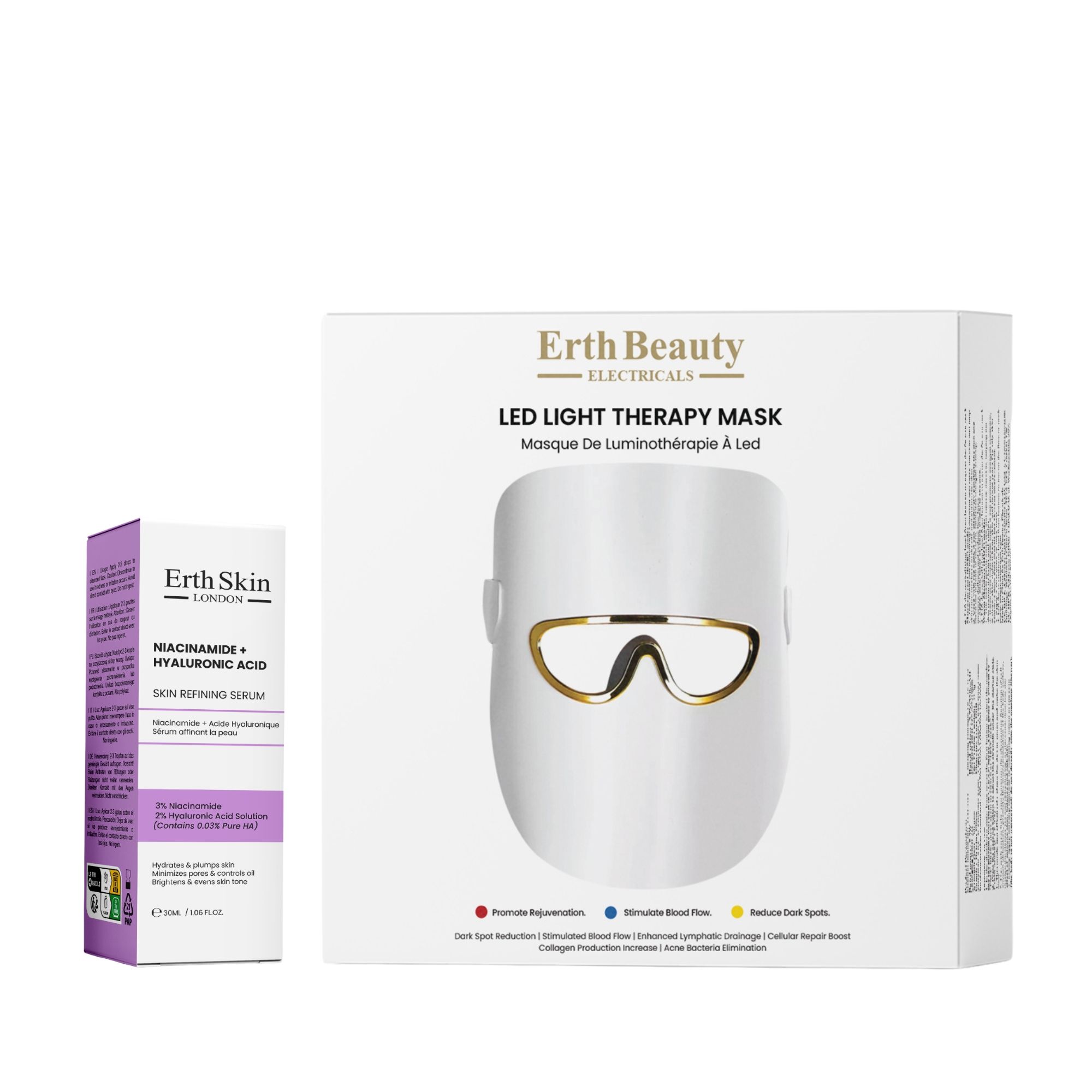 ErthSkin London LED Maske Weiß Duo Niacinamid Hyaluron