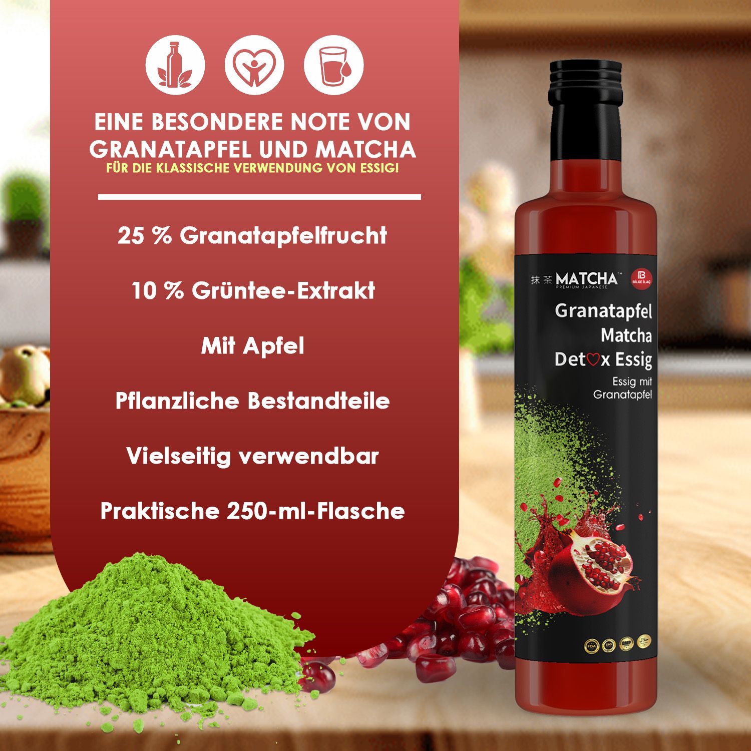 Bilge İlaç Matcha Premium Japanese Narlı Matchalı Detox-Essig