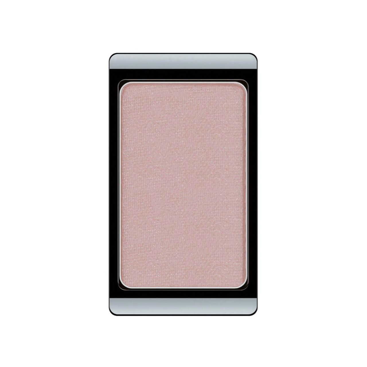 Lidschatten Mattfarben. Rechteckige Form, rosa Farbton. Schwarzer Rahmen, silberfarbener Rand.